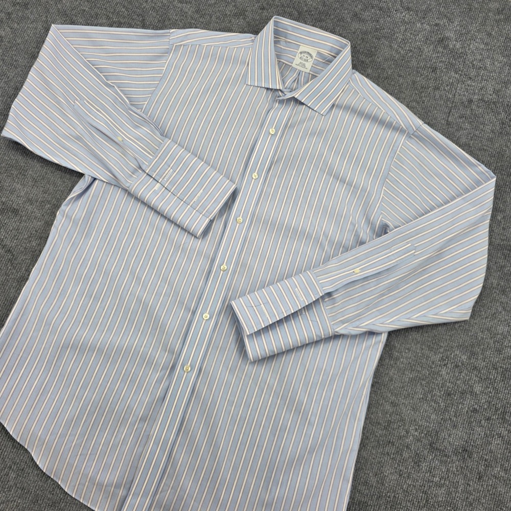 Brooks Brothers Slim Fit Non-Iron Stripe Dress Shirt Mens 17-33 Blue White Red